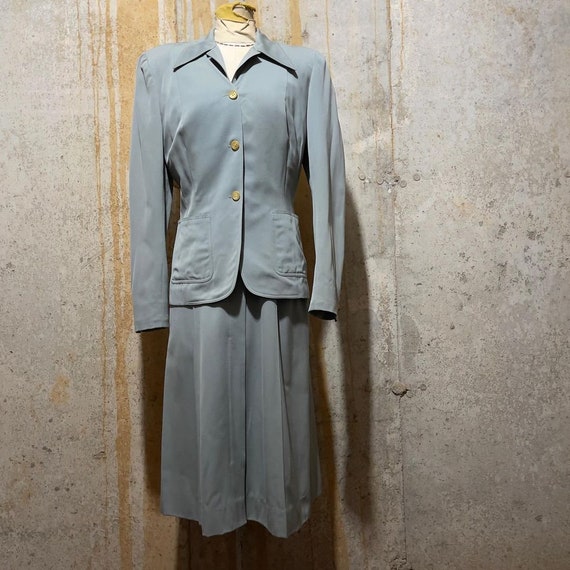 1940s Steely Blue Gab Dress Set