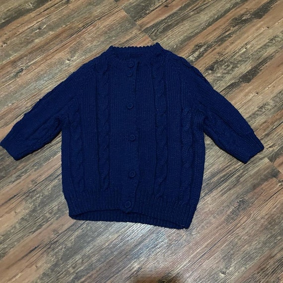 1950s 1960s Dark blue Half Sleeve Cable Knit Cardi