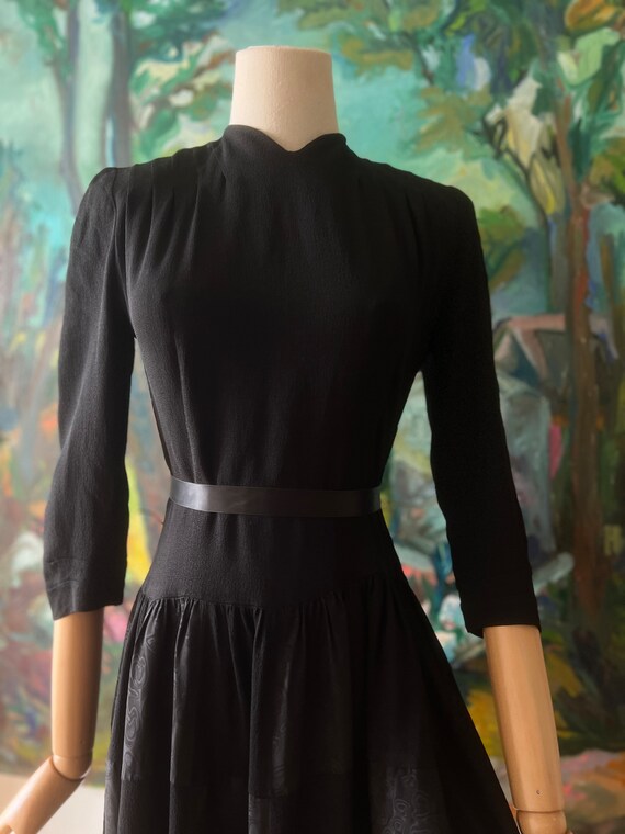 1930s  early 40s black crepe dress - image 5