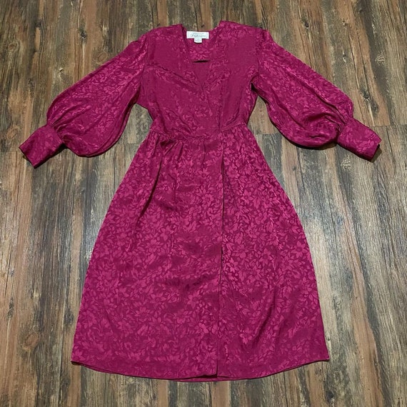 1980s Magenta Silk Brocade Bishop Sleeve Oversized