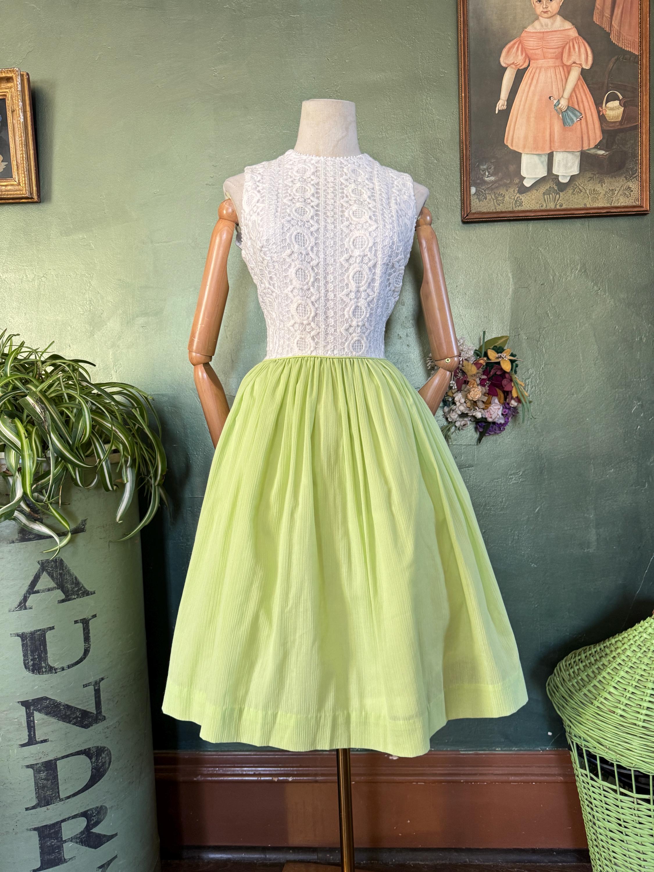 1960s  Chartreuse and white fit & flare