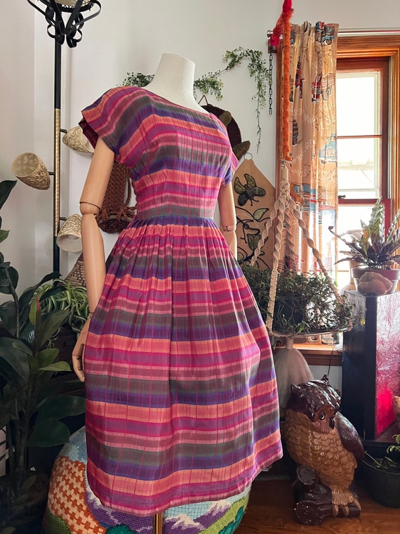 1950s Rainbow striped fit and flare dress - image 3