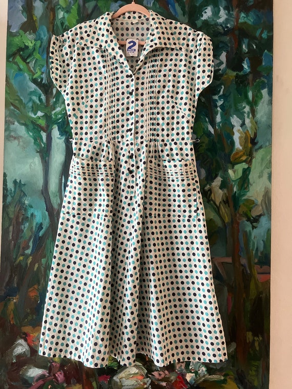 1950s  Deadstock Blue and White Polkadot Fit and F