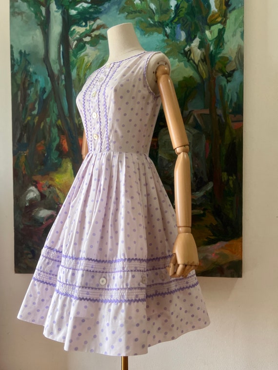 1950s  Purple Polkadot Fit and Flare Dress - image 5