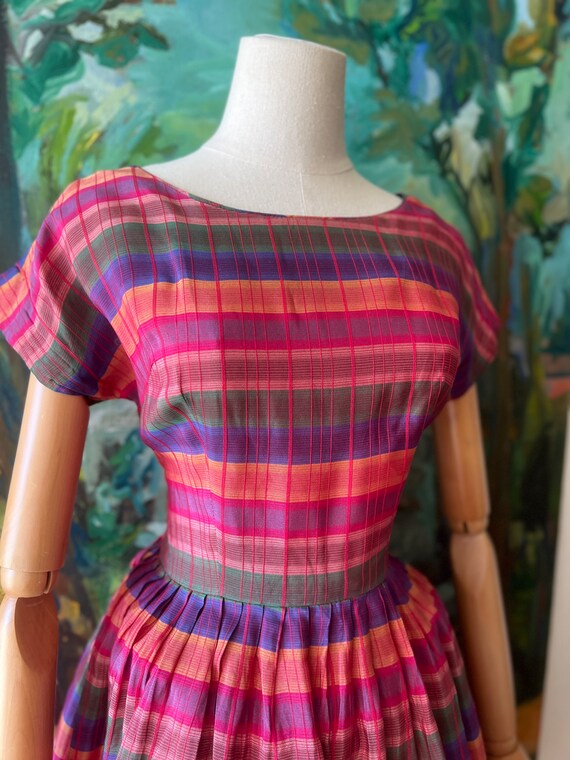 1950s  rainbow striped fit and flare dress - image 6