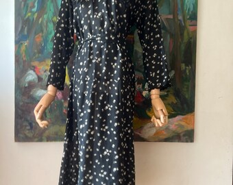 1920s  Black and White Circle Print Dress