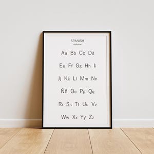 Arte para impressão do alfabeto espanhol, alfabeto espanhol, gráfico do alfabeto, arte de parede em preto e branco, decoração para educação domiciliar, download digital, DIGITAL