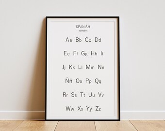 Spanish Alphabet Chart: Black & White Printable Art (Digital Download)