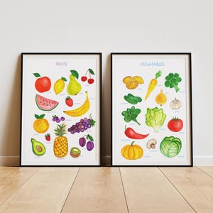Vegetables and Fruits poster, Learn Vegetables and Fruits, Educational Print, Montessori Print, Hand painted pictures, DIGITAL