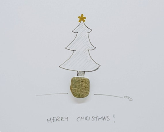 Irish Pebble Art \u0026 Stone Art Christmas Card , Handmade in Ireland with Irish pebbles , Merry Christmas