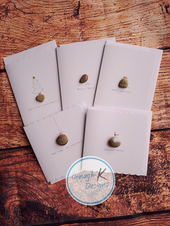 Irish Pebble Art \u0026 Stone Art Christmas Card , Handmade in Ireland with Irish pebbles , 5 card Pack , Black Friday Weekend Deal