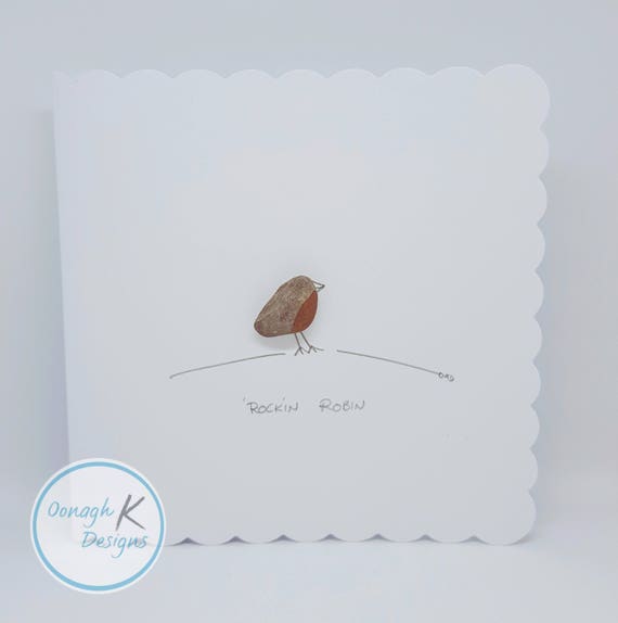 Irish Pebble Art \u0026 Stone Art Christmas Card , Handmade in Ireland with Irish pebbles , Christmas Rockin Robin