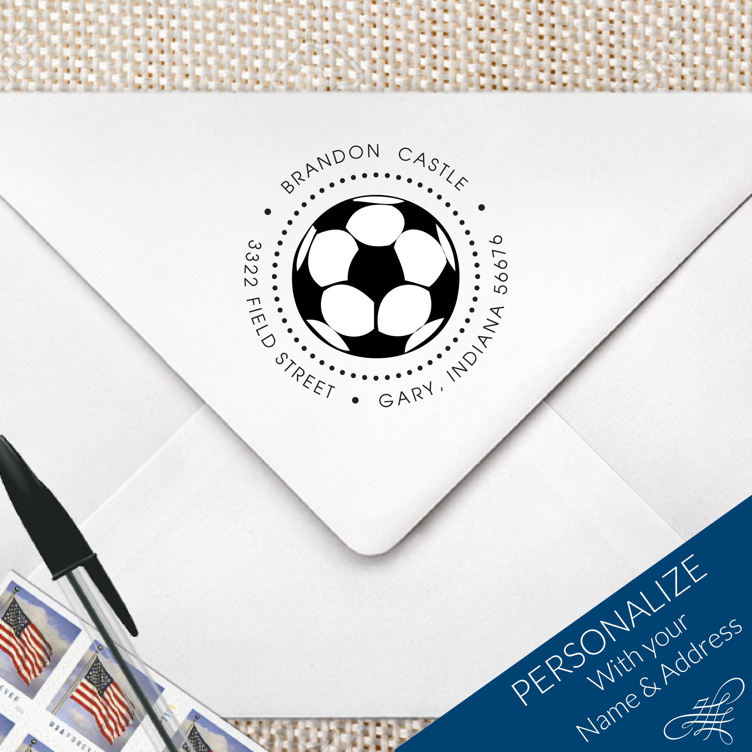 Soccer Ball Return Address Stamp Soccer Ball Monogram Stamp Etsy