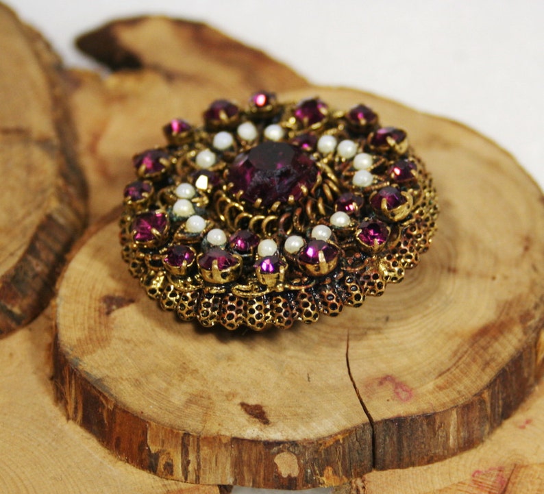 garnet USSR Beautiful vintage brooch or pin 60s