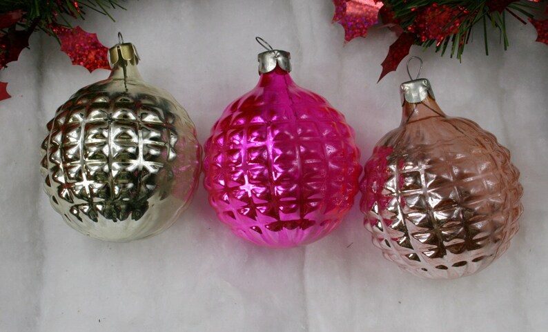 Set of 3 Soviet Vintage  Christmas ornament   Made of Glass in USSR 70s Glass ornament fir-tree christmas decoration