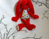 Sweet rabbit - soft plush - Fleece red - Safety eyes - dog paws fabric - boy toy