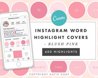 400 Blush Pink Instagram Word Highlight Covers - Pink Instagram Story Highlight Covers with Words, Pink Instagram Story Cover