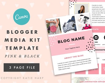 Blogger Media Kit Template for Canva- Dotted Pink and Black Blog Media Kit, Canva Media Kit Template, Influencer Media Kit
