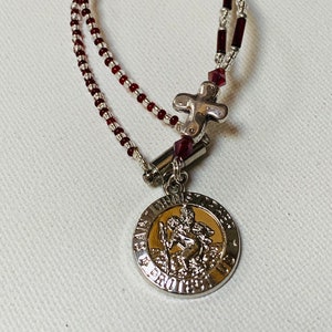 SAINT CHRISTOPHER (Burgundy & Crystal) Car Accessories Rear View Mirror Charm, Car Charm, Car Hanging, Car Decor, St Christopher
