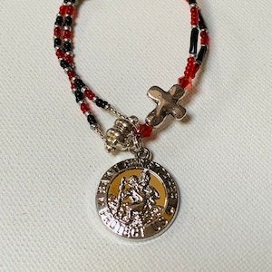 SAINT CHRISTOPHER (Black & Red) Car Charm, Car Accessories Rear View Mirror Decoration, Pretty Car Decor, New Car Gift, Car Accessory