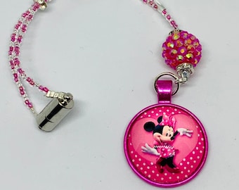 M-MOUSE with Polka Dots(Pink with Crystal) Car Accessories Rear View Mirror Car Charm, Mouse Car Charms, Mouse Car Charm, Female Mouse