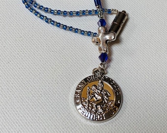 SAN CRISTÓBAL (Azul y Cristal) Accesorios para el coche Espejo retrovisor, Decoración, Accesorio, Colgante, Adorno