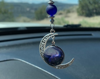 CRESCENT MOON & Solar System-Car Charm, Car Accessories Rear View Mirror Decoration, Pretty Moon Car Decor, New Car Gift, Car Accessory