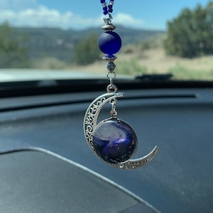 CRESCENT MOON & Solar System-Car Charm, Car Accessories Rear View Mirror Decoration, Pretty Moon Car Decor, New Car Gift, Car Accessory