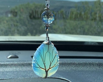 TREE OF LIFE-(Blue Opalite-Crystal) Car Accessories Rear View Mirror Car Charm, Car Charm, Car Charms, Car Decor, Cute Car Accessory