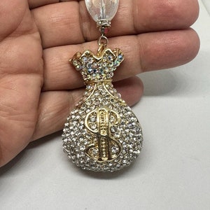 MONEY BAG (Crys &Gold) Accessori per auto Specchietto retrovisore Ciondolo per auto, ciondolo per auto Money Bag, ciondolo per soldi, accessorio per auto Money, decorazione per auto Bling