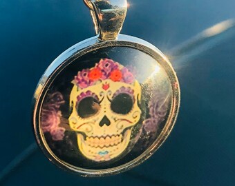 SUGAR SKULL (Purple & Crystal) Car Accessories Rear View Mirror Car Charm, Skull Car Charm, Skull Car Accessory, Skull Car Charms