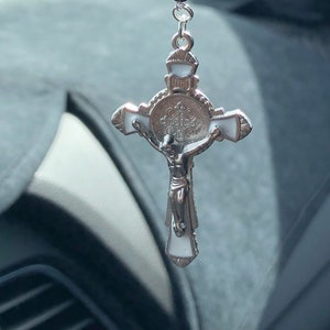 CRUCIFIX CROSS (Black-White-Silver) Car Charm, Car Accessories Rear View Mirror Car Charm, Car Mirror Accessory
