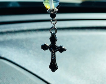 CRUCIFIX CROSS-SM (black-crystal-rainbow) Car Accessories Rear