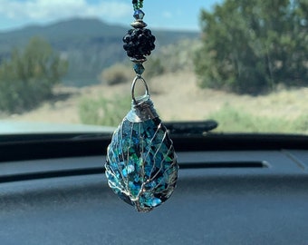 TREE OF LIFE-( Black-Green Aboloni-Crystal) Car Accessories Rear View Mirror Car Charm