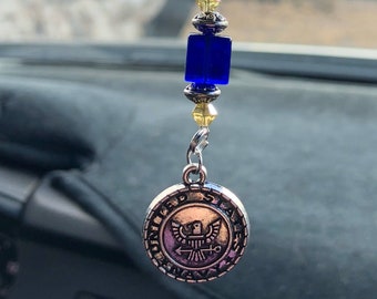 US N (Blu & Gld) Car Charms, Car Accessories Rear-view Mirror Charm, Car Charmz, Dad Gift, Car Gift, Car Hanging Charm