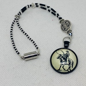 COWBOY Roping on His HORSE (Black & Cream) Car Accessories Rear View Mirror Car Charm