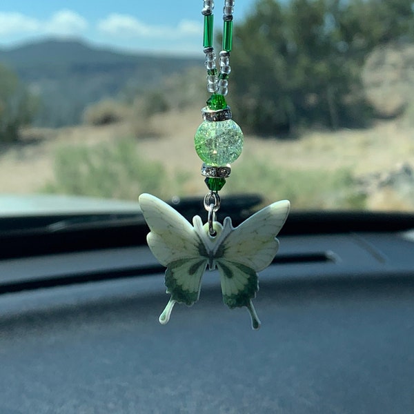 BUTTERFLY (Double Sided-Green) Car Charm/Car Accessories Rear View Mirror Decoration/Pretty Car Decor/New Car Gift/Car Accessory