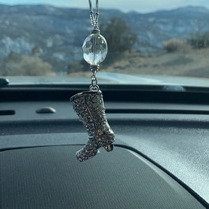 COWGIRL BOOT SPARKLES (Silver& Crystal) Car Charm, Car Accessories Rear View Mirror Decoration, Pretty Car Decor, New Car Gift,Car Accessory