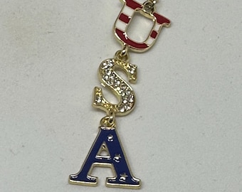 AMERICA USA (Rd-Wht-Blu) USA Car Charm, Car Accessories Rear View Mirror Decoration, Pretty Car Decor, New Car Gift, Car Accessory