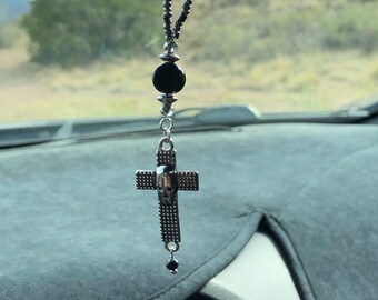 CROSS W/SKULL black dangle Car Accessories Rear View Mirror Car Charm