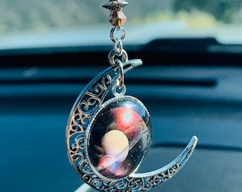 CRESCENT MOON & Solar System - Car Charm, Car Accessories Rear View Mirror Decoration, Pretty Moon Car Decor, New Car Gift, Car Accessory
