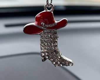 COWGIRL BOOT w/HAT (Multi colors) Car Charm, Car Accessories Rear View Mirror Decor, Pretty Car Decor, Cowgirl Car Gift, Car Accessory