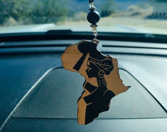 AFRICAN WOMAN WALKING in Africa (Large) (Black-Gold-Silver) Car Accessories Rear View Mirror Car Charm