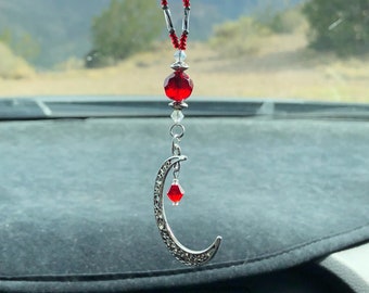CRESCENT MOON with gem (Red Swarovski) Car Accessories Rear View Mirror Car Charm