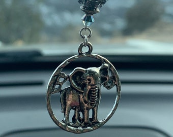 ELEPHANT (Round Silver) Car Charm, Car Accessories Rear View Mirror Decoration, Pretty Car Decor, New Car Gift, Car Accessory