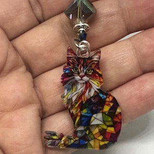 CAT (Rainbow Colors) Car Charm, Car Accessories Rear View Mirror Decoration, Pretty Car Decor, New Car Gift, Car Accessory