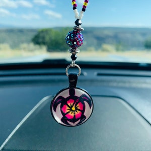 TRIBAL TURTLE (Black with Pink-Yellow-White) Car Accessories Rear View Mirror Car Charm