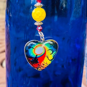 OM HEART ART (Light Blue, Red, Yellow & Black) Cabochon Car Accessories Rear View Mirror Car Charm
