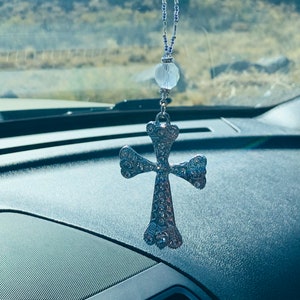 CROSS w/Jewels-LG - Car Charm, Car Accessories Rear View Mirror Decoration, Pretty Car Decor, New Car Gift, Car Accessory