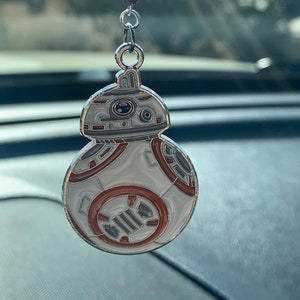 WHITE & Orange DROID - BB-8, Car Charms, Car Accessories Rear View Mirror Car Charm, Car Charmz